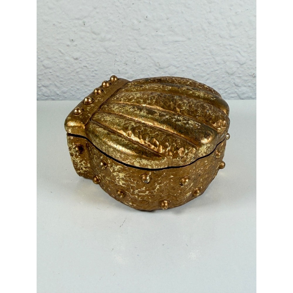 Vintage Gold Seashell Trinket Box | Shell Jewelry Box | Coastal Decor